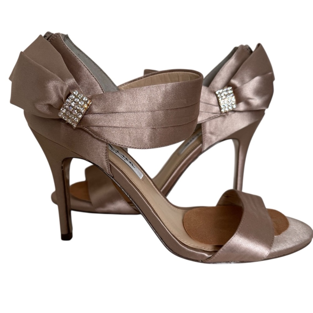 Nina Satin Rose Cream Nude High Heels Stiletto Pumps Crystal Embellished Bow